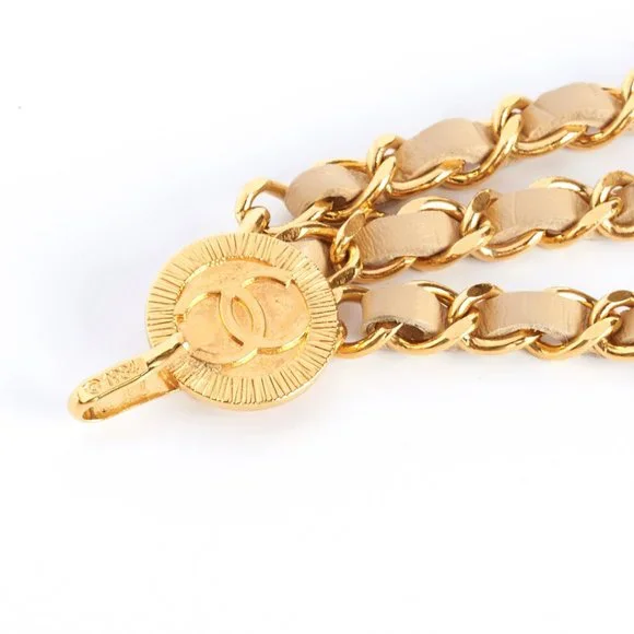 Authentic CHANEL Vintage Belt, Chanel Chain Belt, Chanel Chain and Leather Belt, - Picture 5 of 12